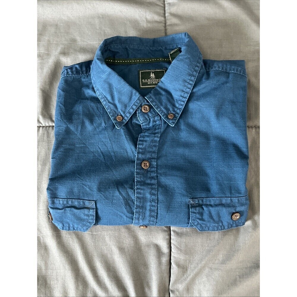 Bass Short Sleeve Button Down Shirt Blue Size Large